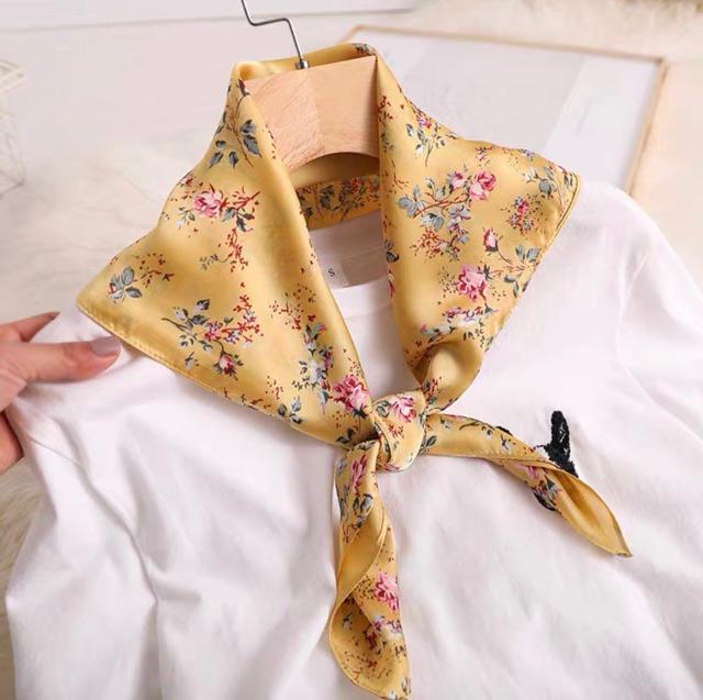 Khăn lụa vuông turban thanh lịch size 70x70cm in hoa nhỏ