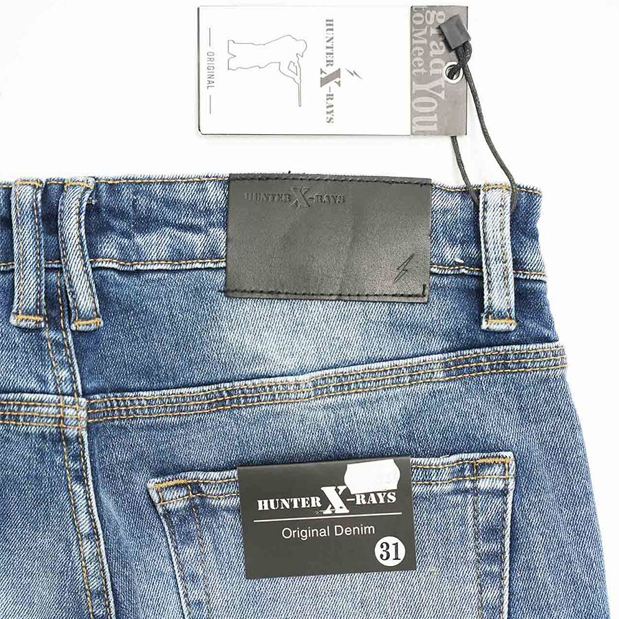 Quần Jeans Nam Cao Cấp HUNETR X-RAYS Form Slimfit Thun Màu Xanh Căn Bản D34