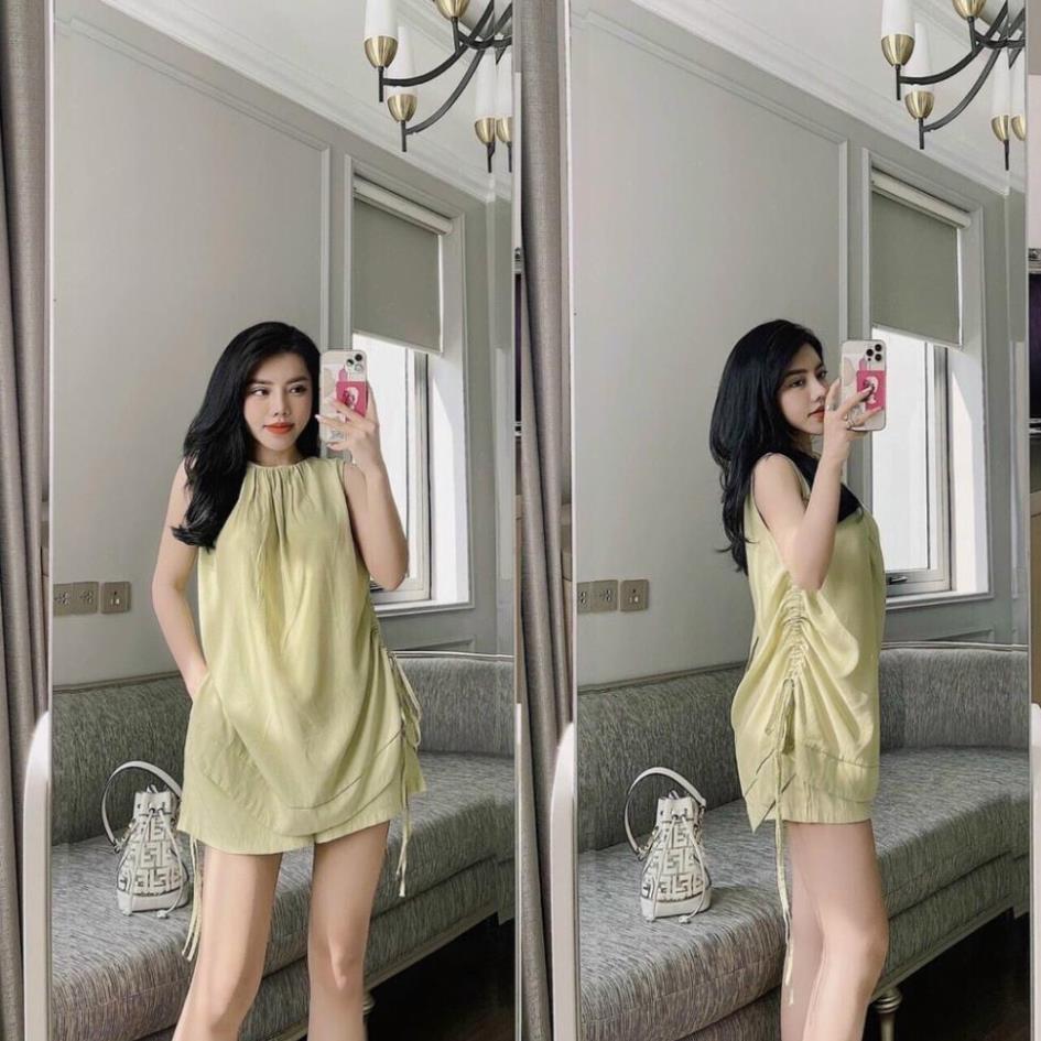 TBL-Set bộ đùi rút dây siêu đẹp, tay sát cánh đũi nhăn thời trang nữ dạo phố, dự tiệc (xanh lá, nude, trắng