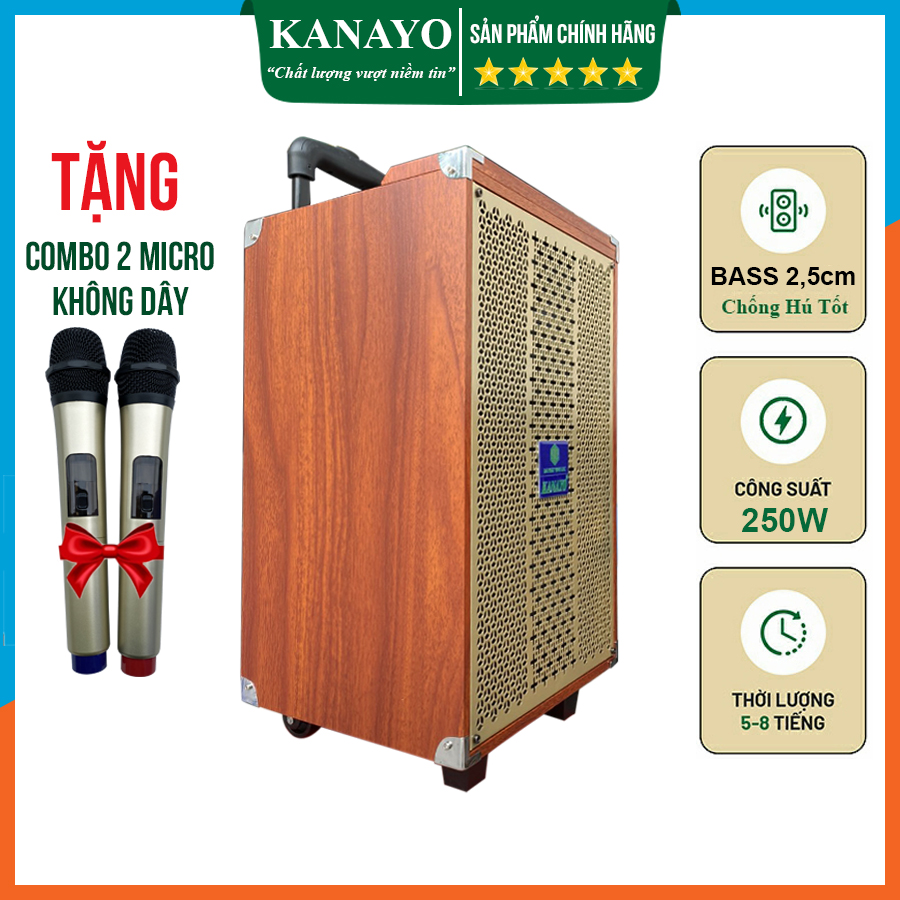 Loa kéo karaoke mini Kanayo K-252 bass 25cm công suất 200W | Hàng chính hãng chất lượng cao | Tặng 2 micro