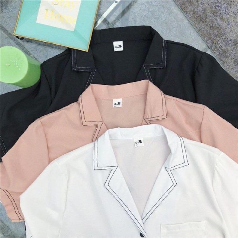 Áo Sơ Mi Nữ Form Rộng Cổ Vest YURITA Tay Ngắn Kiểu Công Sở, Phong Cách Hàn Quốc Viền Cổ Freesize