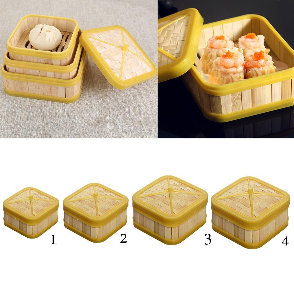 Bamboo Basket Steamer Chinese Sum Rice Pasta Cooker Square 5 inch