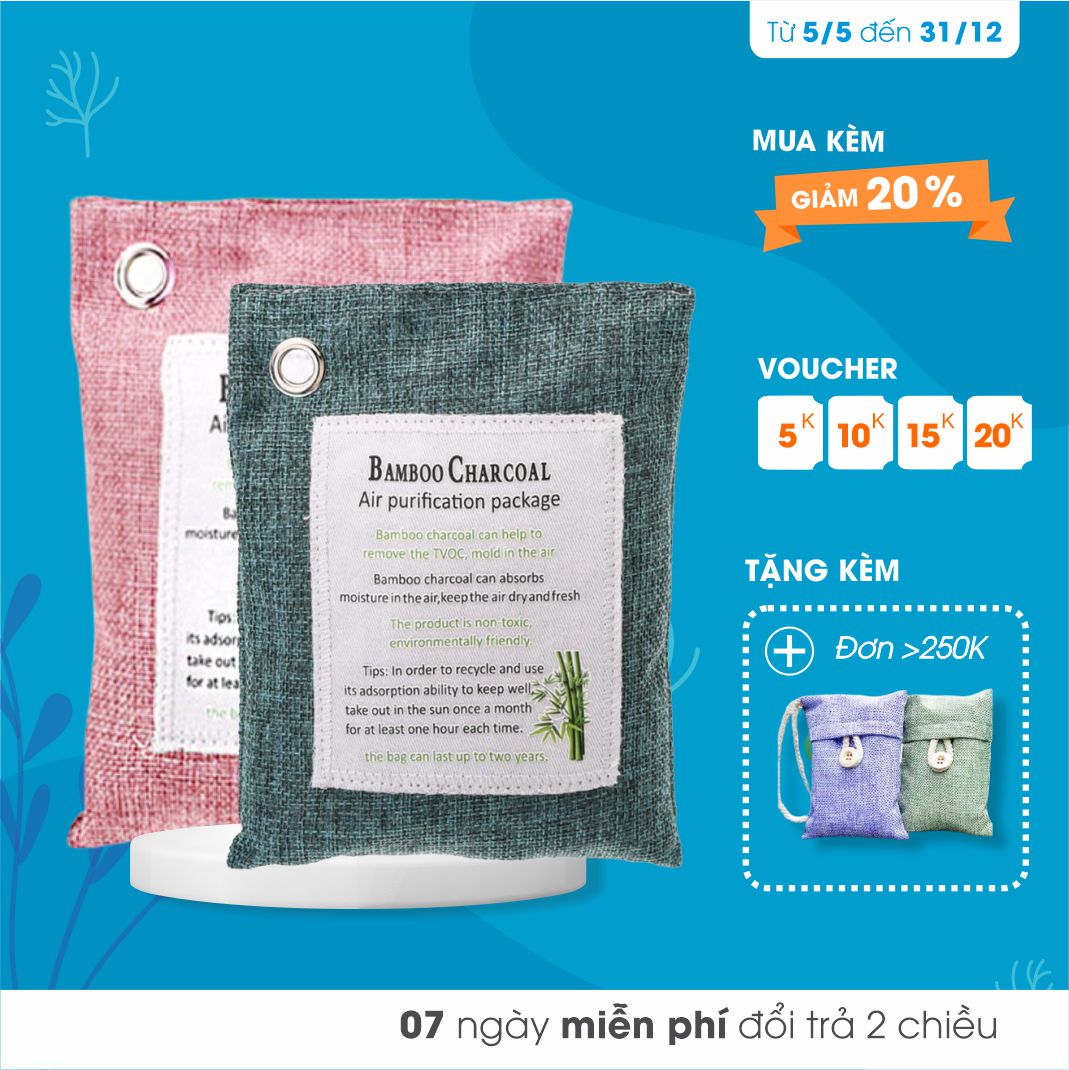 Combo 2 Túi Than Hoạt Tính ECODEALS 200g - Khử mùi, chống nấm mốc, vi khuẩn, khí độc đến 2 năm