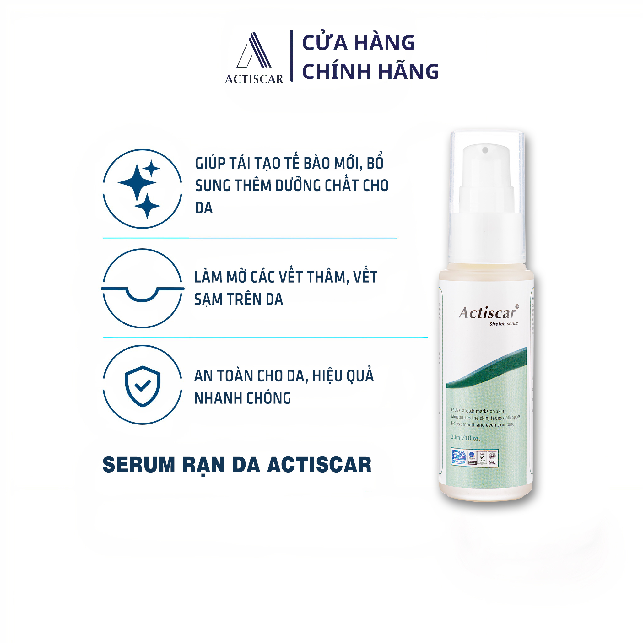 Serum Rạn Da Actiscar Làm Mờ Rạn Da, Mờ Sẹo, Đều Màu Da Sau Sinh 30ml