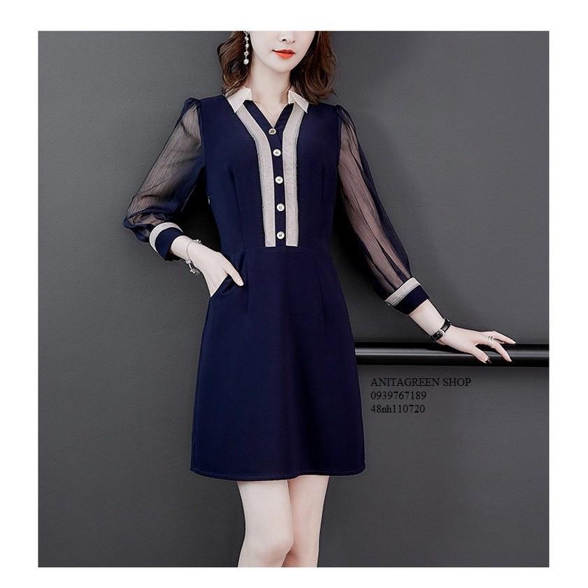 Nh110720-ĐẦM SUÔNG PHỐI MÀU TAY DÀI