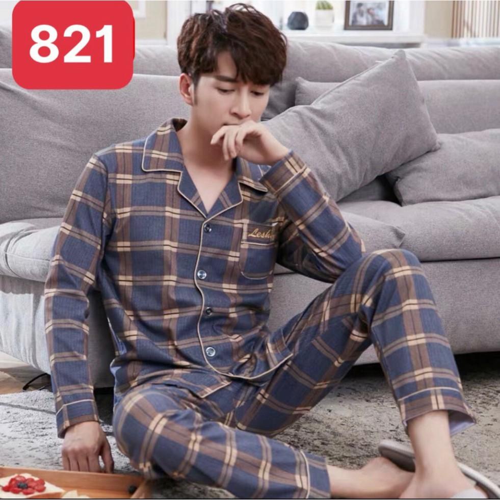 freeship Đồ mặc nhà dài tay nam mã 9903 chất cotton 100% - Đồ bộ Pijama nam cổ V (Hàng có sẵn+Video shop tự quay)