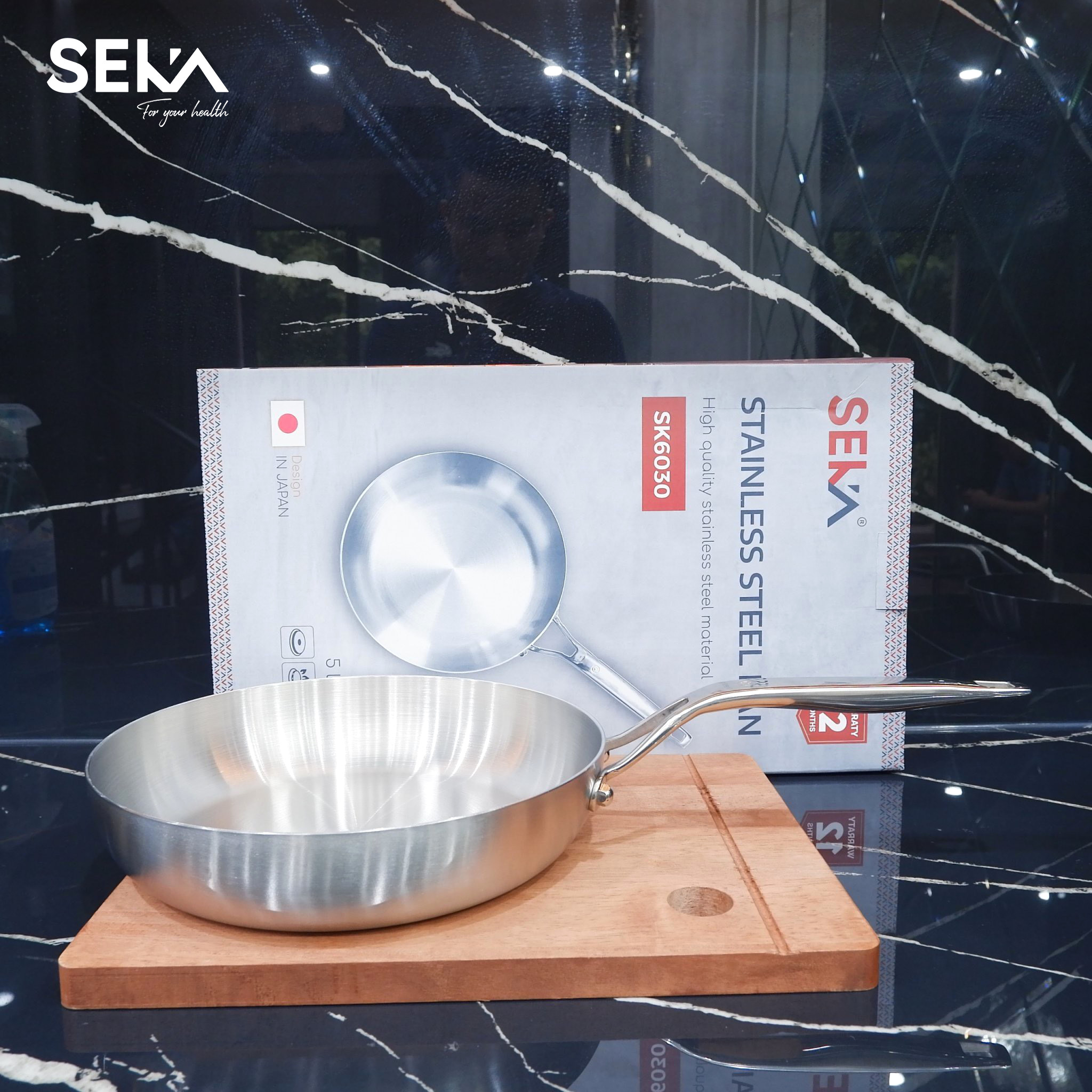 Chảo inox Nguyên khối nông lòng SEKA SK6030, sử dụng cho mọi loại bếp