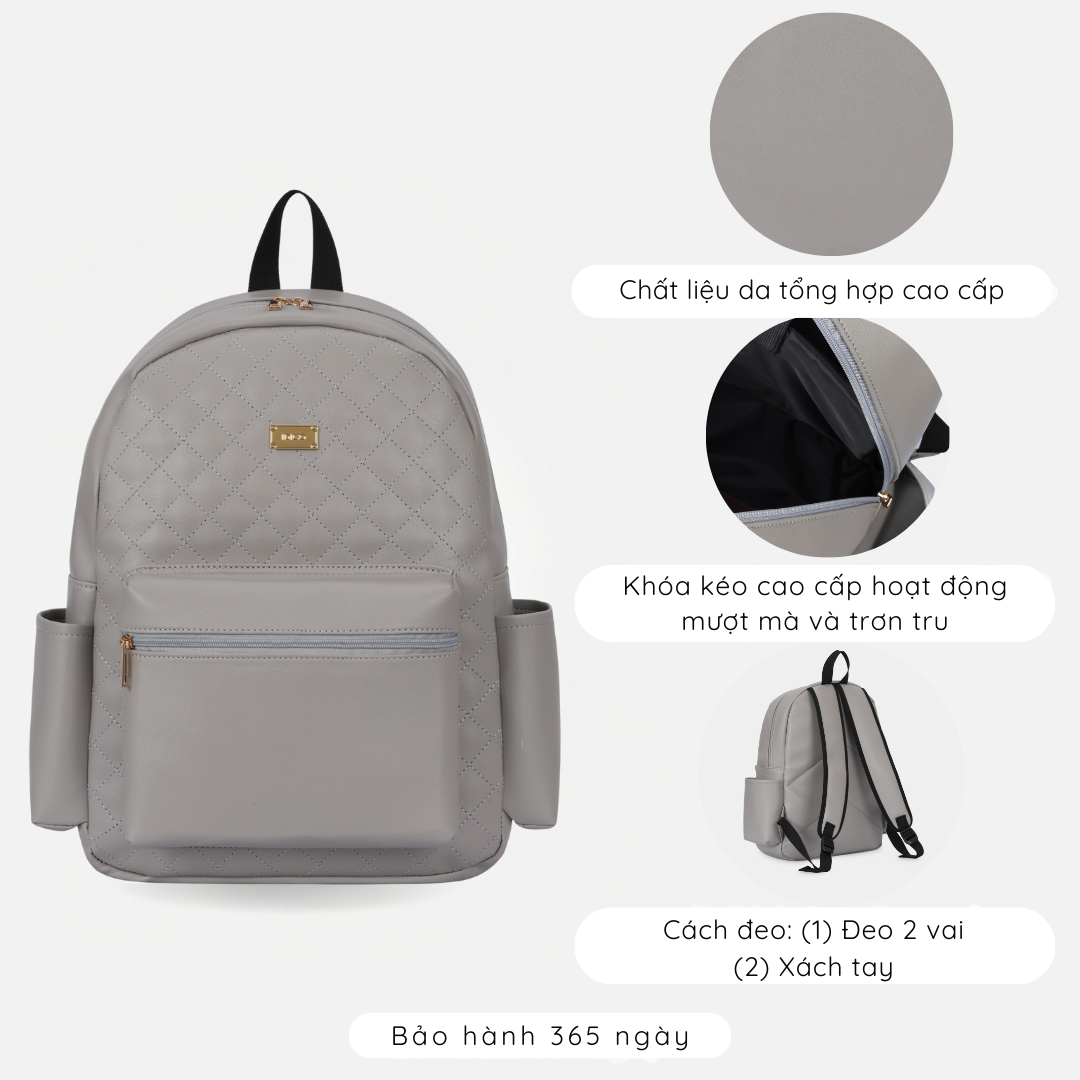 Ba lô công sở thời trang nữ IDIGO UBP2 – 6035 , Balo da nữ họa tiết chần trám thanh lịch đựng laptop 14 inch