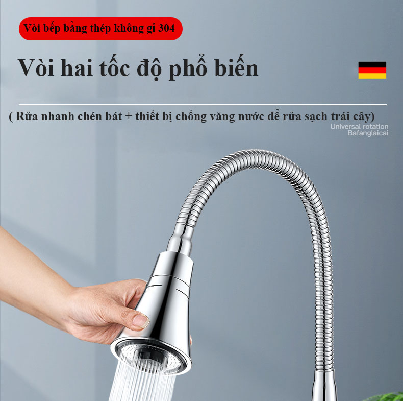 Vòi rửa chén nóng lạnh Schmidt mạ crom lò xo bẻ được mọi vị trí , Vòi rửa bát Inox 304 chất lượng cao – Hàng chính hãng
