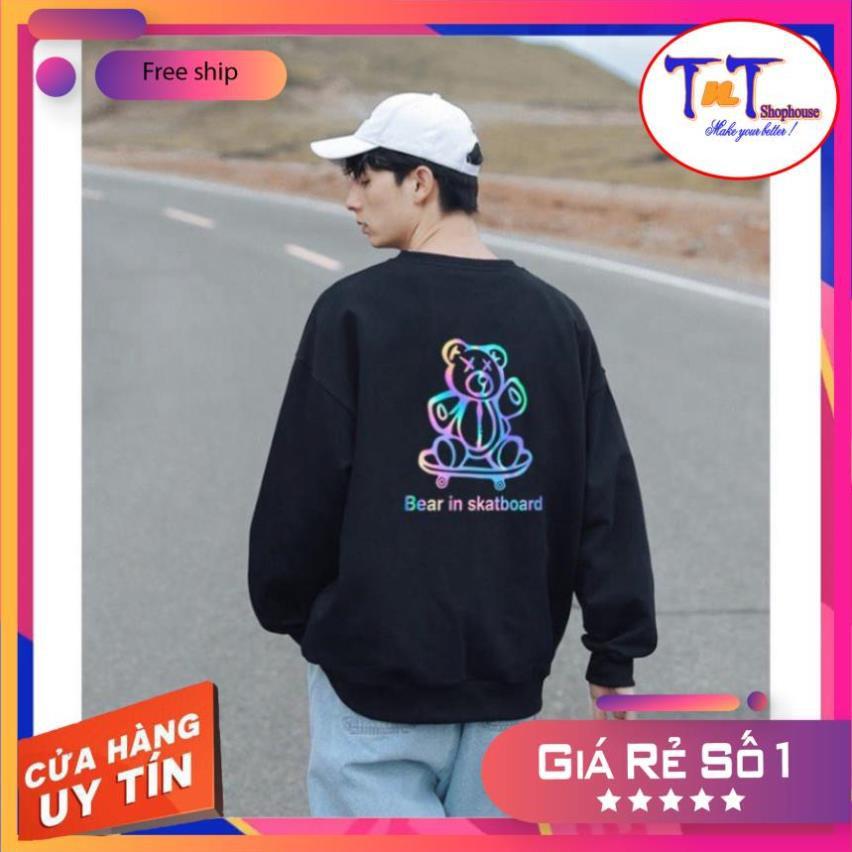 AS27 Áo Sweater Gấu Trượt Ván Phản Quang, Aó Nỉ Dài Tay Nam Nữ Cá Tính thời trang