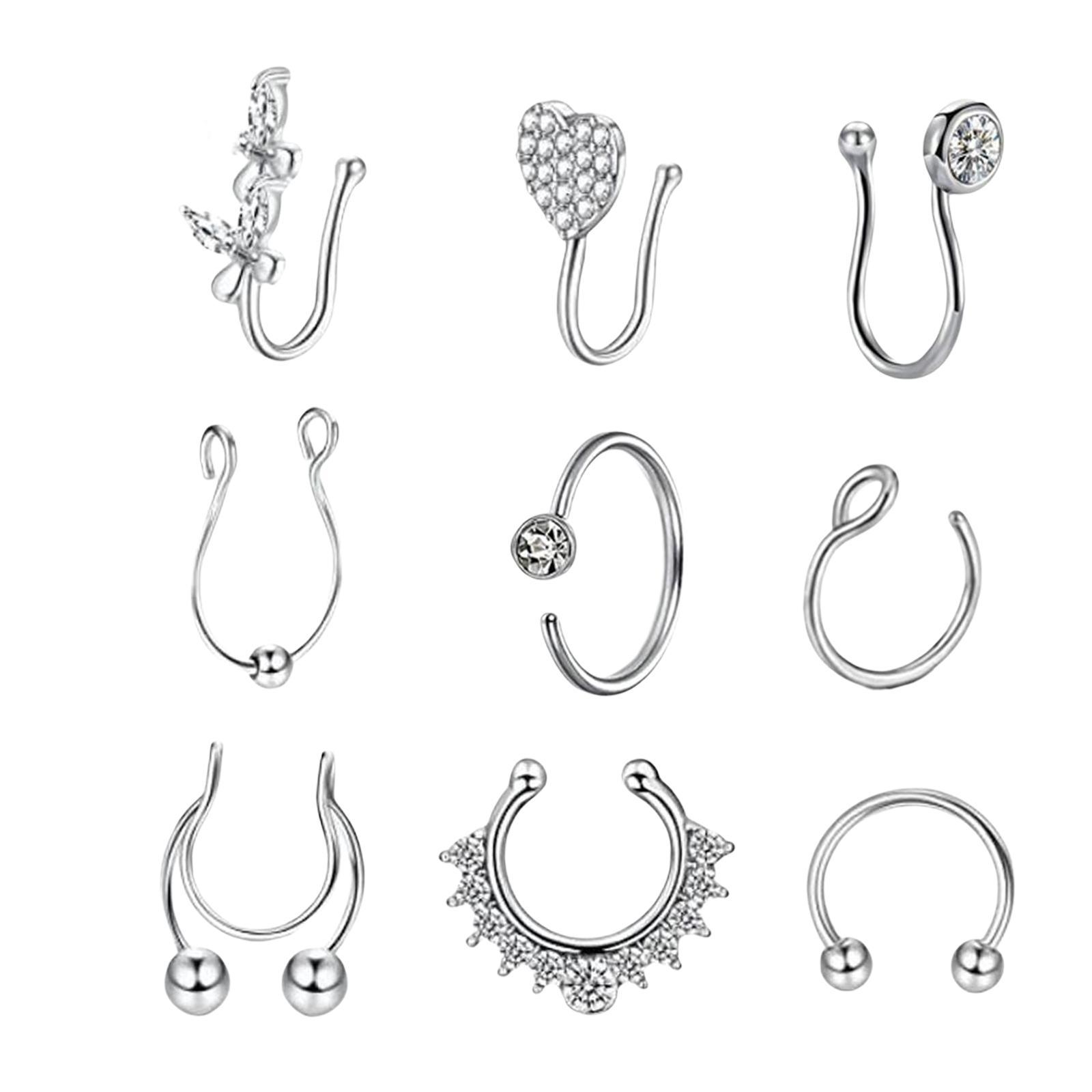 9Pcs Fashion Nose Rings u Shape Nose Studs Punk Style for Women Men