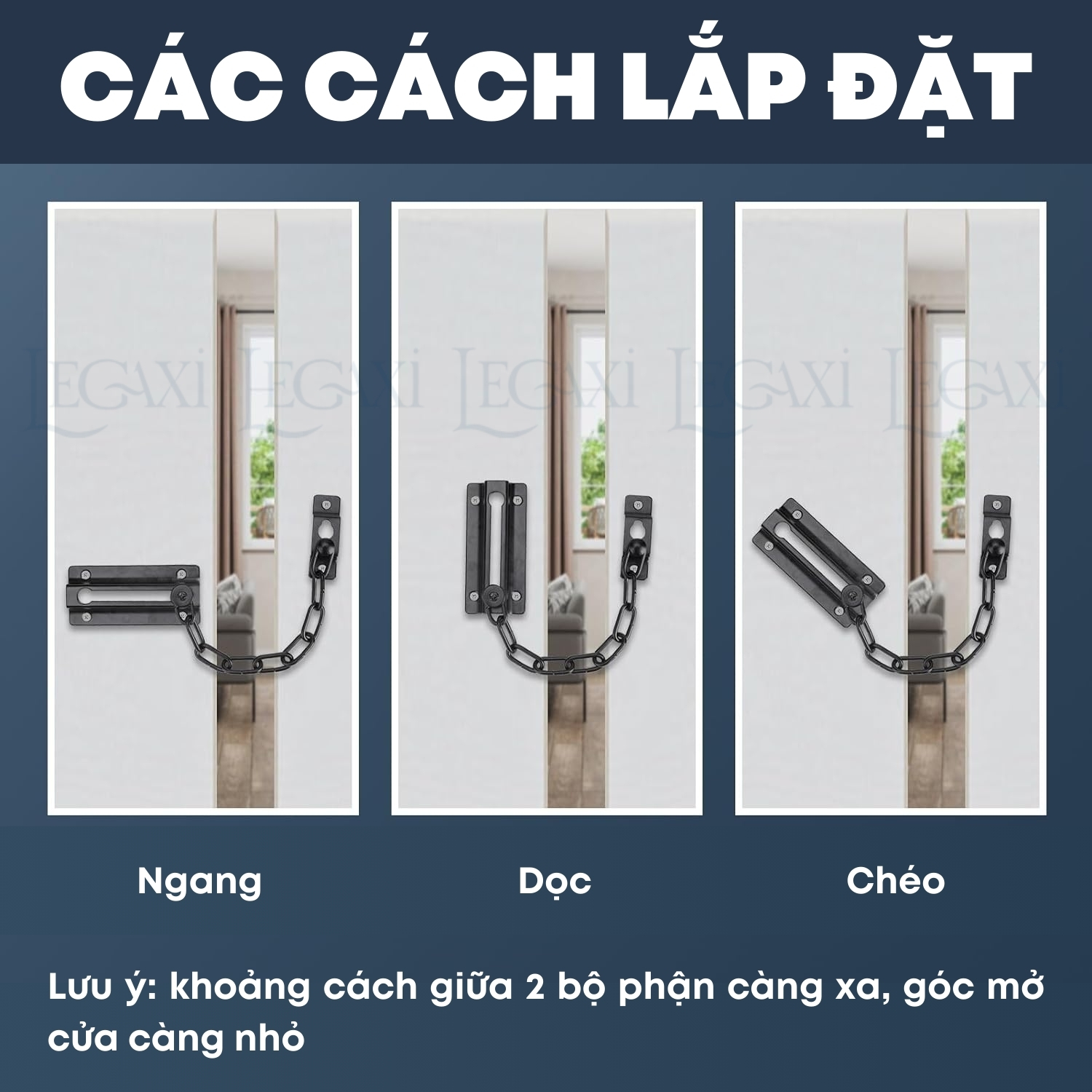 Chốt cửa dây xích, gài cửa chống trộm, khóa gài chặn cửa inox nhà ở, chung cư, phòng ngủ Legaxi