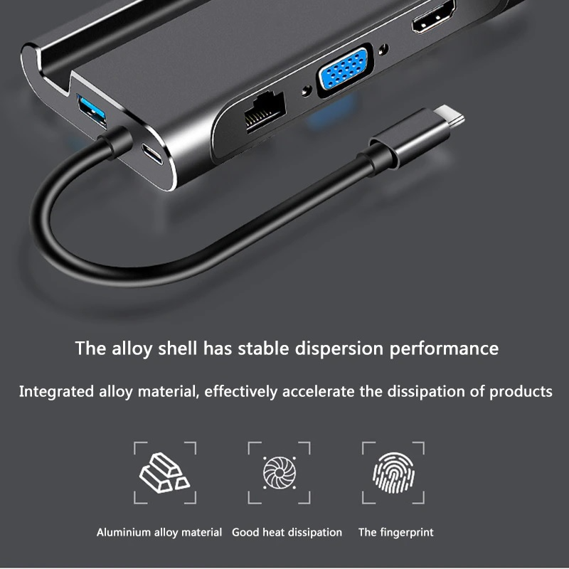 Hình ảnh ROGTZ HUB Kiêm Dock USB-C qua Type-C/HDMI/VGA/LAN/3 Cổng USB 3.0 Hỗ Trợ Power Delivery- Hàng Chính Hãng