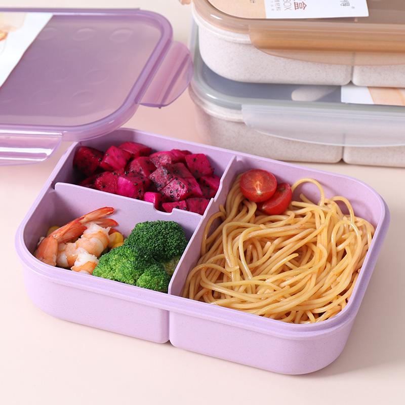 Hộp cơm Bento, Hộp cơm trưa cho trẻ em, Bữa trưa 3 ngăn có thể tái sử dụng với dĩa