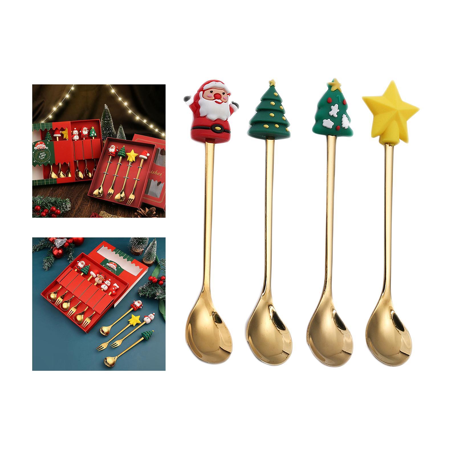 4Pcs Reusable Coffee Stirring Spoon ,Tea Spoons ,decorations Soup Dessert Spoon ,Christmas Coffee Spoon, for Restaurant Gift Daily Use
