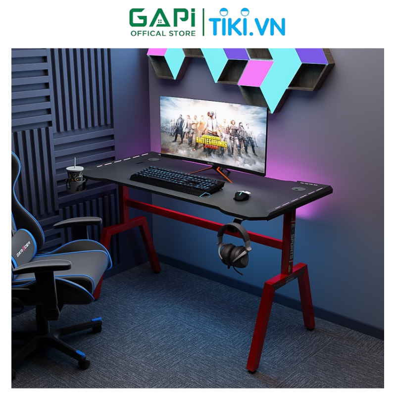 Bàn gaming GAPI khung sắt cỡ lớn, bàn làm việc năng động có hệ thống đèn led sáng tạo, chịu lực tốt  GM69