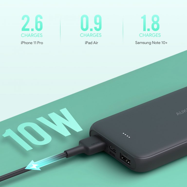 Sạc dự phòng Aukey 10.000mAh PB-N99, 2 cổng USB công suất 10W - hàng chính hãng