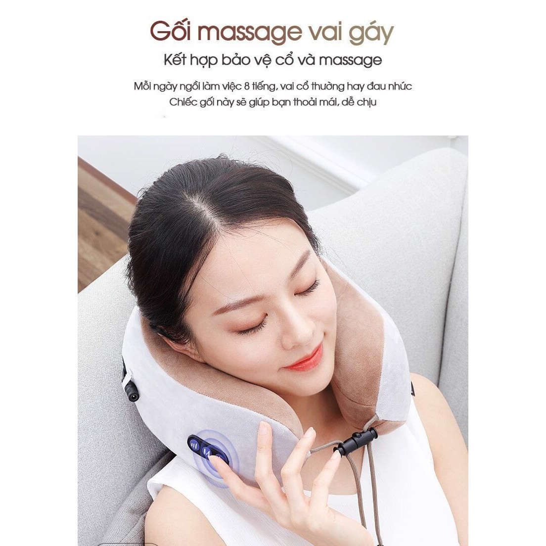 Gối mát xa cổ. Gối massage vai gáy vòng cổ chữ U đa năng cao cấp, mô phỏng mát xa 3D