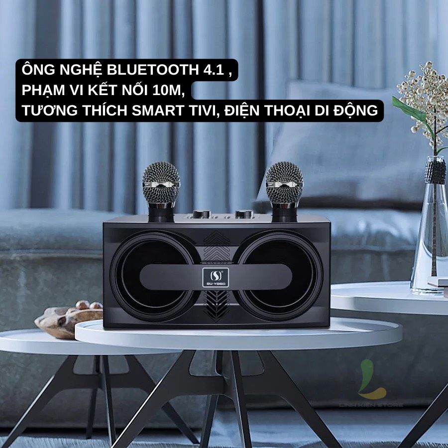 Loa bluetooth karaoke Su-Yosd YS206 - Loa xách tay mini YS-206 chất liệu nhựa ABS cao cấp, công suất 20W kèm 2 micro không dây - Hàng nhập khẩu