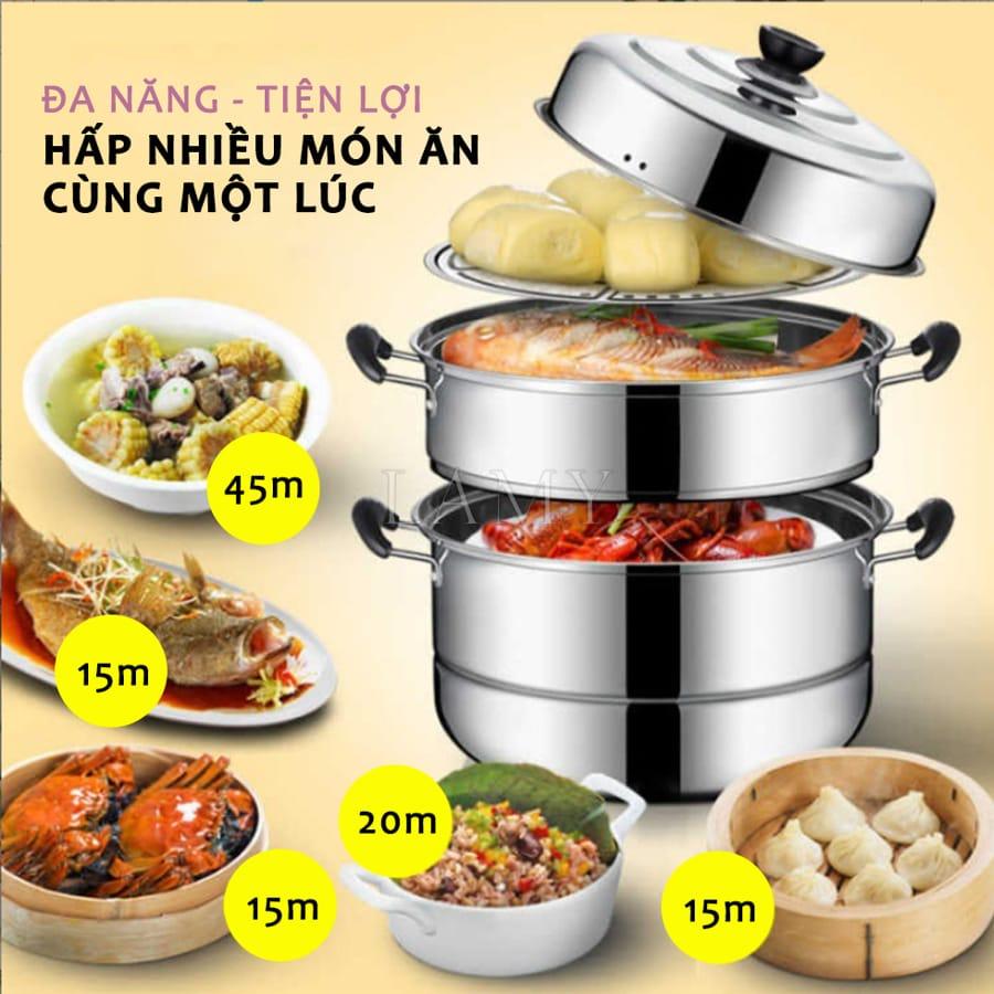 Nồi Hấp Inox Đa Năng 3 TẦNG 28CM Dùng Cho Cả Bếp Từ Và Bếp Ga Thiết Kế Hiện Đại Tiện Dụng