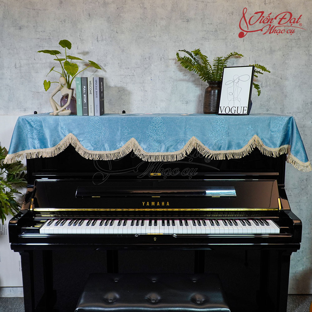 Khăn Phủ Đàn Piano Màu Xanh, Họa Tiết Hoa Đào KU-033