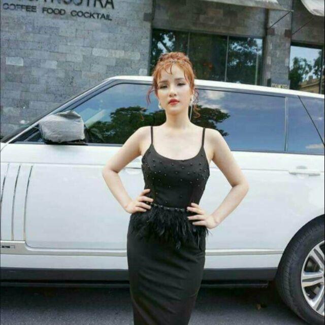 Đầm body cúp trân châu tua rua