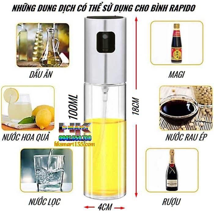 Bình Xịt Dầu Ăn gia vị Thủy Tinh Nắp Inox, Xịt Phun Sương hh203