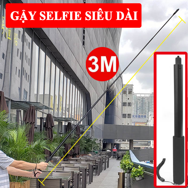 Gậy selfie siêu dài 3 mét cho máy quay hành động GoPro, Sjcam, Yi Action, Osmo Action