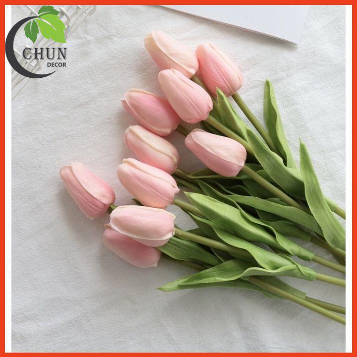 Hoa giả, bó hoa tulip cao su non mềm mịn như thật