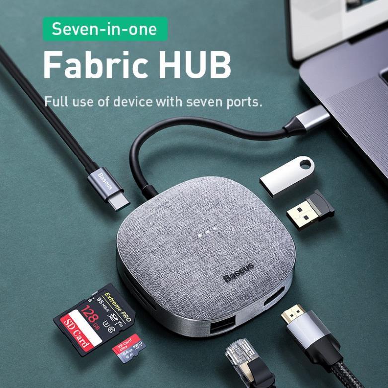 Hub chuyển đổi đa năng bọc vải thời trang Baseus Fabric Series 7 in 1 LV750 (CAHUB-DX0G)- Hàng chính hãng.