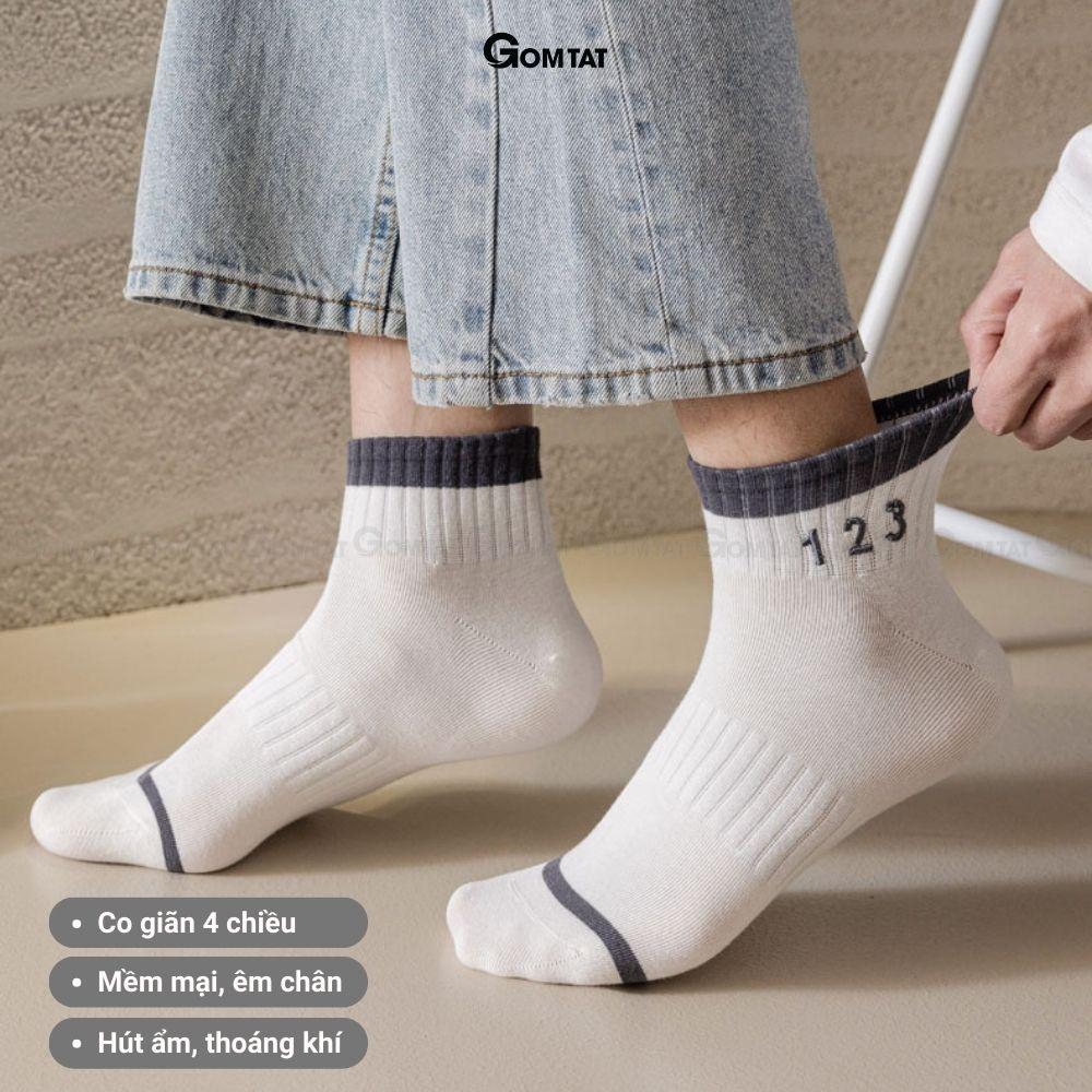 Tất nam cổ ngắn cao cấp mẫu chữ số 123, vớ nam cổ thấp chất liệu cotton mềm mại thoáng mát - NGAN123-PO-3018-1DOI