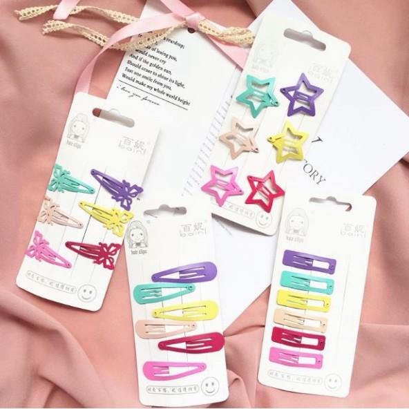 Set 6 kẹp tóc bấm màu trơn