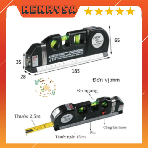 Thước đo khoảng cách bằng laser (3 in 1) cân bằng mặt phẳng thông minh - HENRYSA