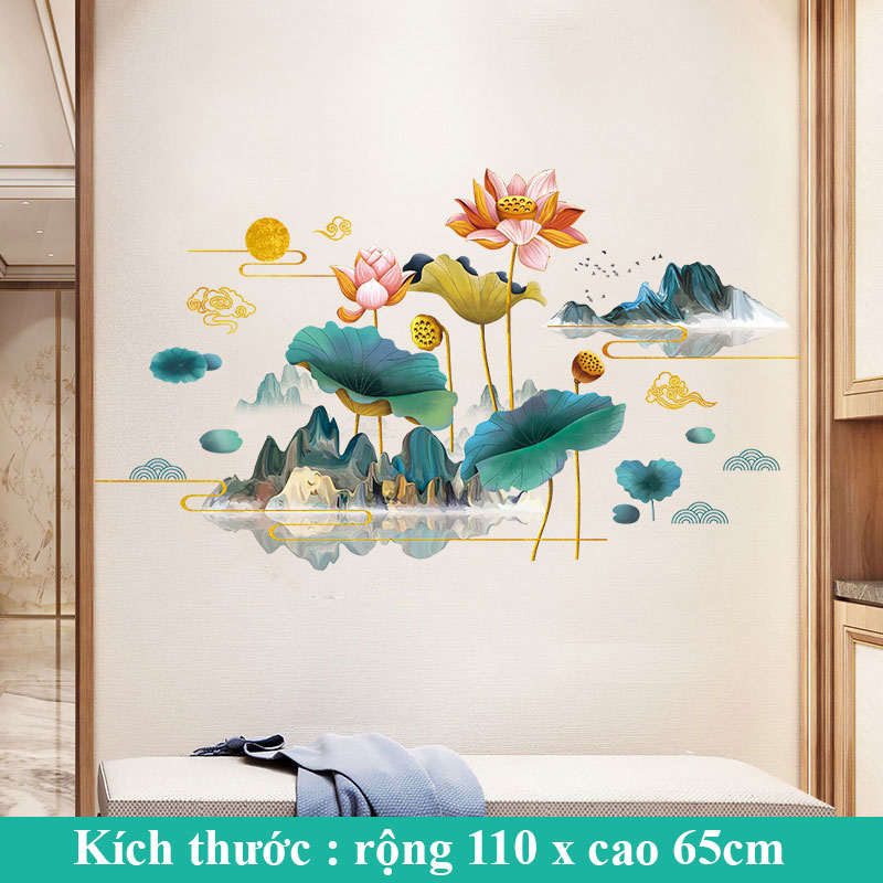 Sticker Giấy Dán Tường Decal Dán tường Tranh Dán Tường Trang Trí Tường Mẫu Hoa Sen ZH-1020