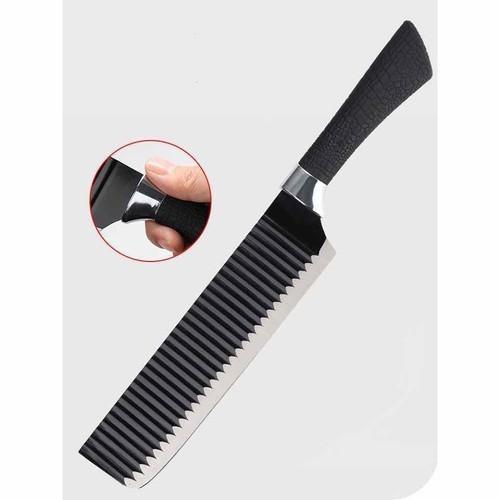 Dao bếp lưỡi gợn sóng Nhật Bản loại 1 siêu bén cán bọc cao su an tòan và êm tay mũi ngàng cao cấp