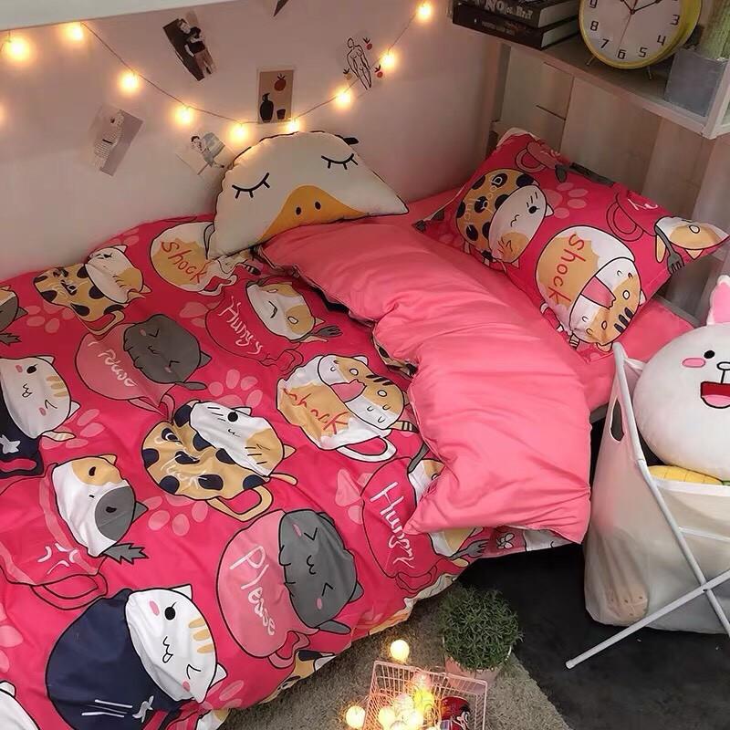 Bộ chăn ga Cotton Poly - Mèo cốc mẫu mới