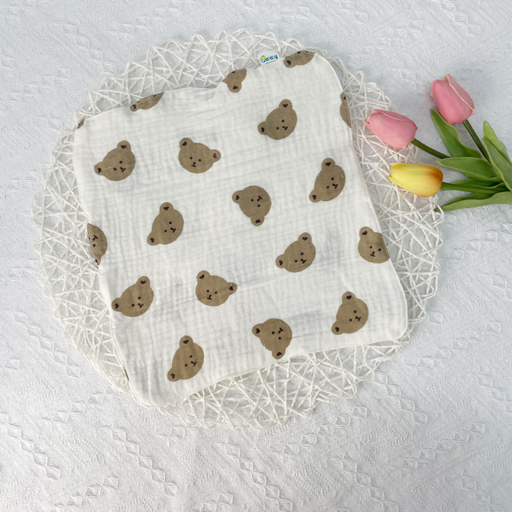 Khăn Sữa Xô Muslin Cho Bé 2 Lớp 4 Lớp Siêu Thấm Hút Họa Tiết Cute An Toàn Da Bé - 330