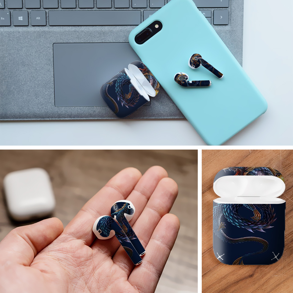 Miếng dán skin chống bẩn cho tai nghe AirPods in hình Rồng Dragon - dra031 (bản không dây 1 và 2)