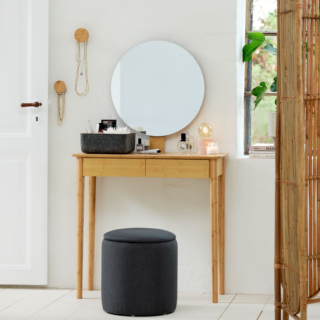 Bàn trang điểm kèm gương | JYSK Saksild | tre/MDF/gương | màu tự nhiên | R80xS35xC137cm