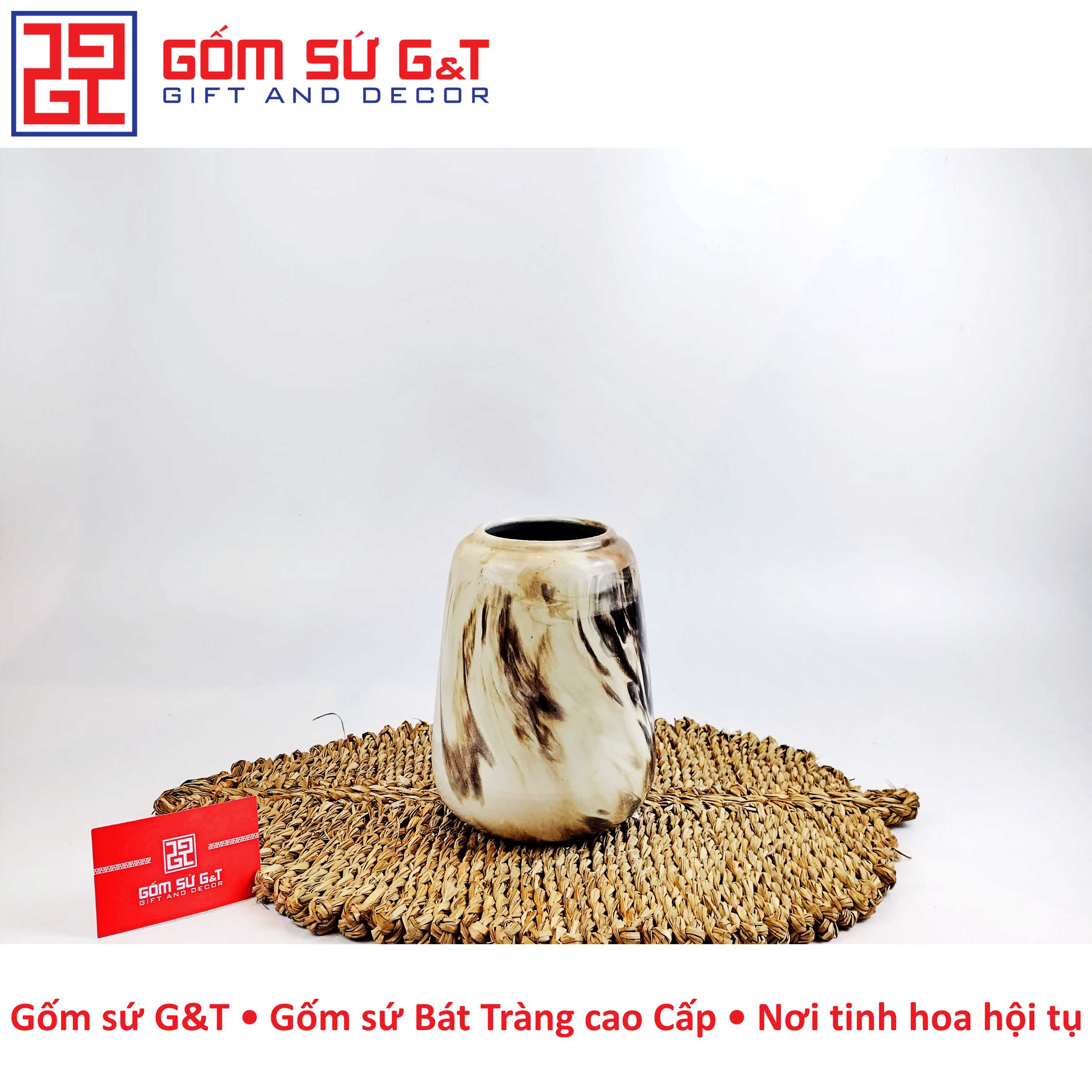 Lọ hoa cổ thẳng vẽ hoa Gốm Sứ G&amp;T