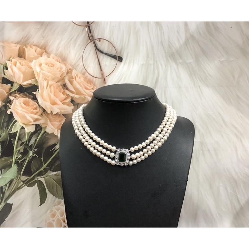 Vòng Cổ 3 Tầng Size Hạt 7-8ly, Dây Chuyền Ngọc Trai Sang Trọng - Trường Thịnh Ngọc Trai