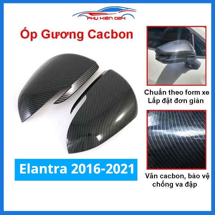 Ốp gương Elantra 2016-2017-2018-2019-2020-2021 vân Cacbon bảo vệ chống trầy trang trí làm đẹp xe