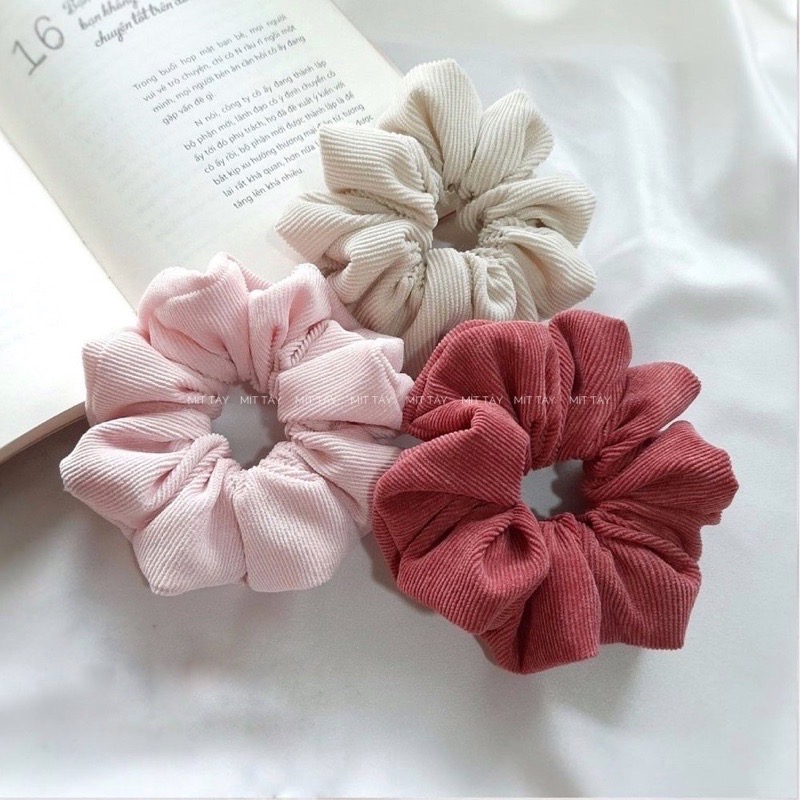 Dây Cột tóc scrunchies, buộc tóc vải nhung tăm Mít Tây Scrunchie Handmade