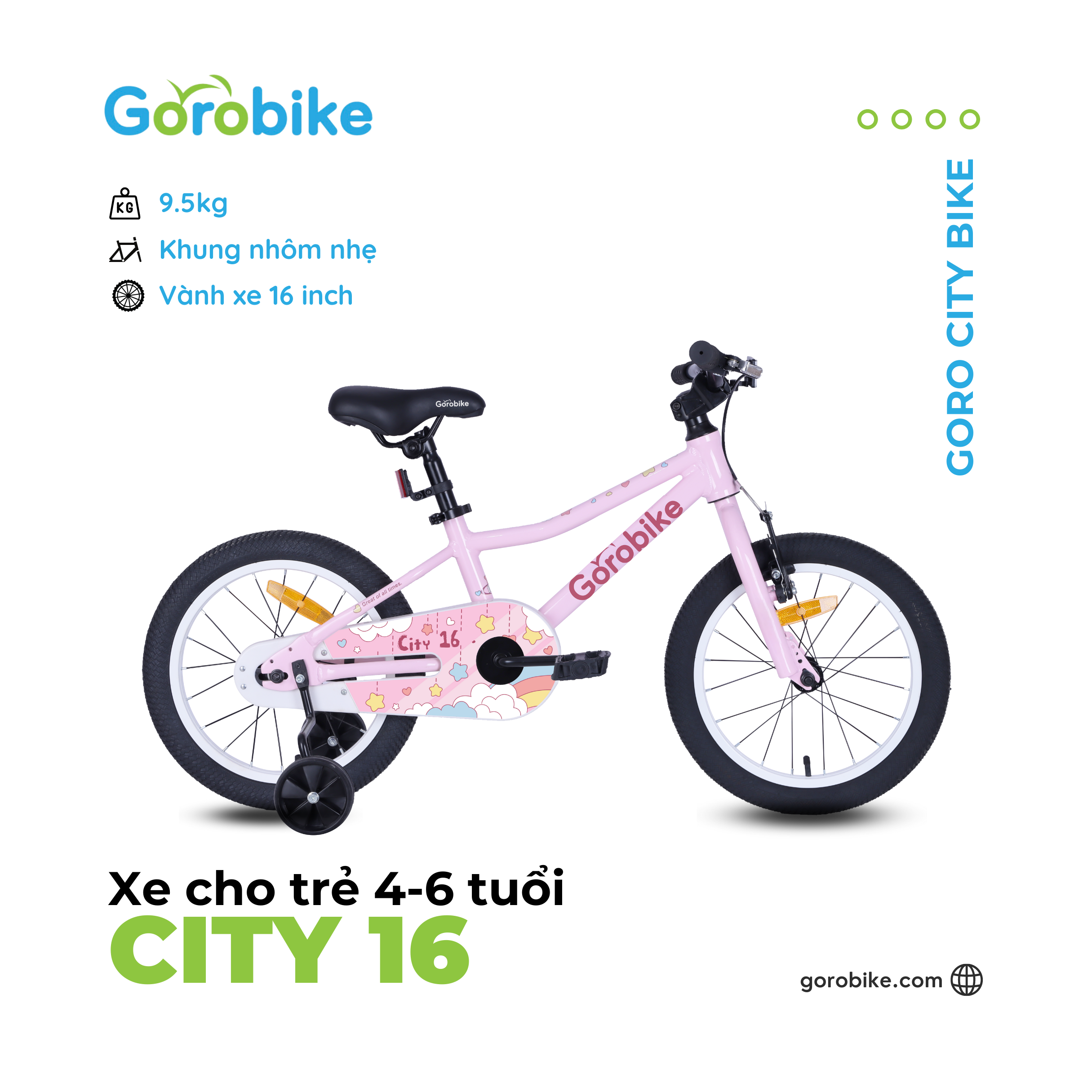 Xe Đạp Trẻ Em City 16 Gorobike - Bánh 16 inch