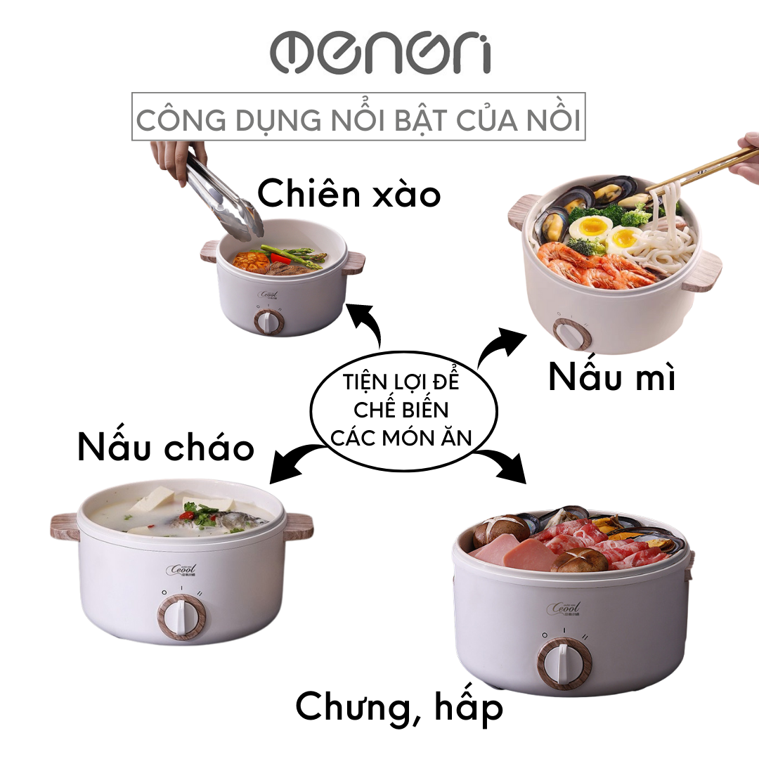 Nồi Điện Đa Năng OENON 2.5L Công Suất 700W Chống Dính 3 Lớp Phù Hợp Nấu Lẩu, Rán, Chiên, Xào - Hàng Chính Hãng