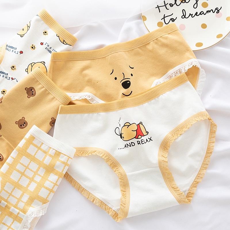 Quần Lót Nữ Cotton Nâng Mông Hình Gấu Cam siêu dễ thương QL01