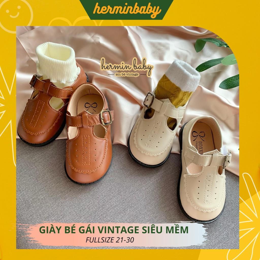 Giày bé gái phong cách HQ - giày búp bê vintage cho bé da cực mềm và êm chân (size 21-30)