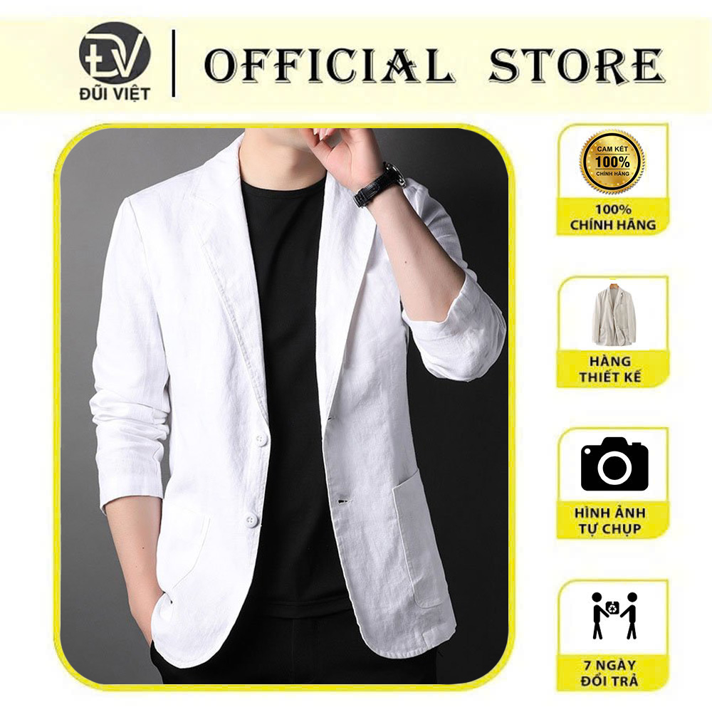 Áo Khoác Blazer Nam Form Suông Dài Tay Unisex Basic Chất Linen Cao Cấp , Hợp Mọi Thời Đại, Phong Cách Hàn Quốc, Blazer Đũi Việt - Trắng - Xxl