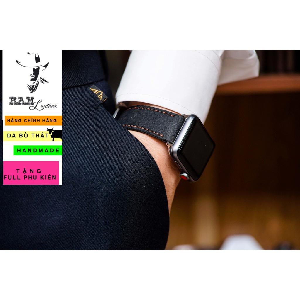 Dây apple watch da bò lộn đen tuyền cực chất - RAM classic 1966 - handmade