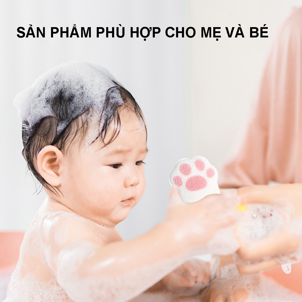 Bông tắm tẩy tế bào chết và bảo vệ làn da cho mẹ và bé, bông tắm có hình dáng chân mèo siêu dễ thương và độc đáo